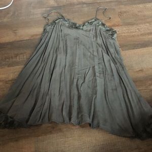 Olive Green Spaghetti Strap Dress w/ Lace Accents